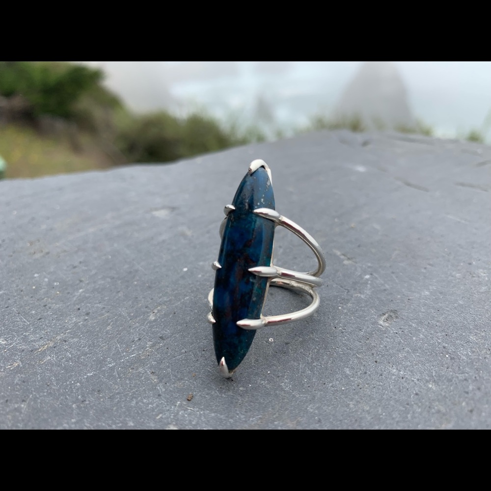 Blue slender stone ring in sterling silver
